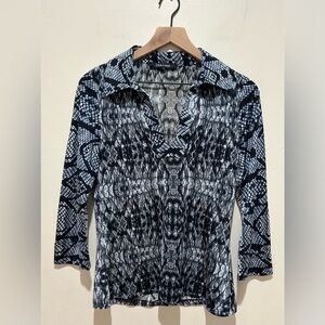 Laura Max Riley Blue, Black & White Stretchy Shirt - Women’s Size Small Petite